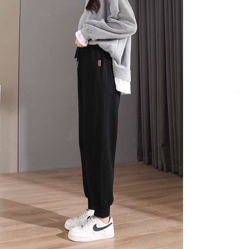 Women's Spring And Autumn Thin Loose Black Sports Pants