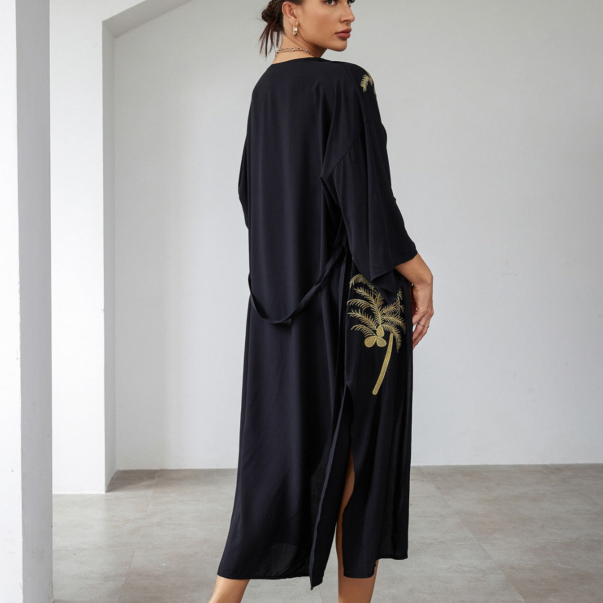 Womens Embroidered Beach Cover-Up Sun-Protective Cardigan Bikini