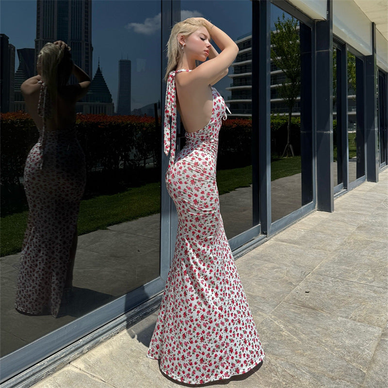 New Stylish Halterneck Sleeveless Mid-length Split Dress