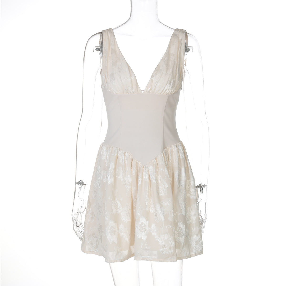 Solid-color Deep-V Back-strap Slimming Slip Dress With A Cinched Waist