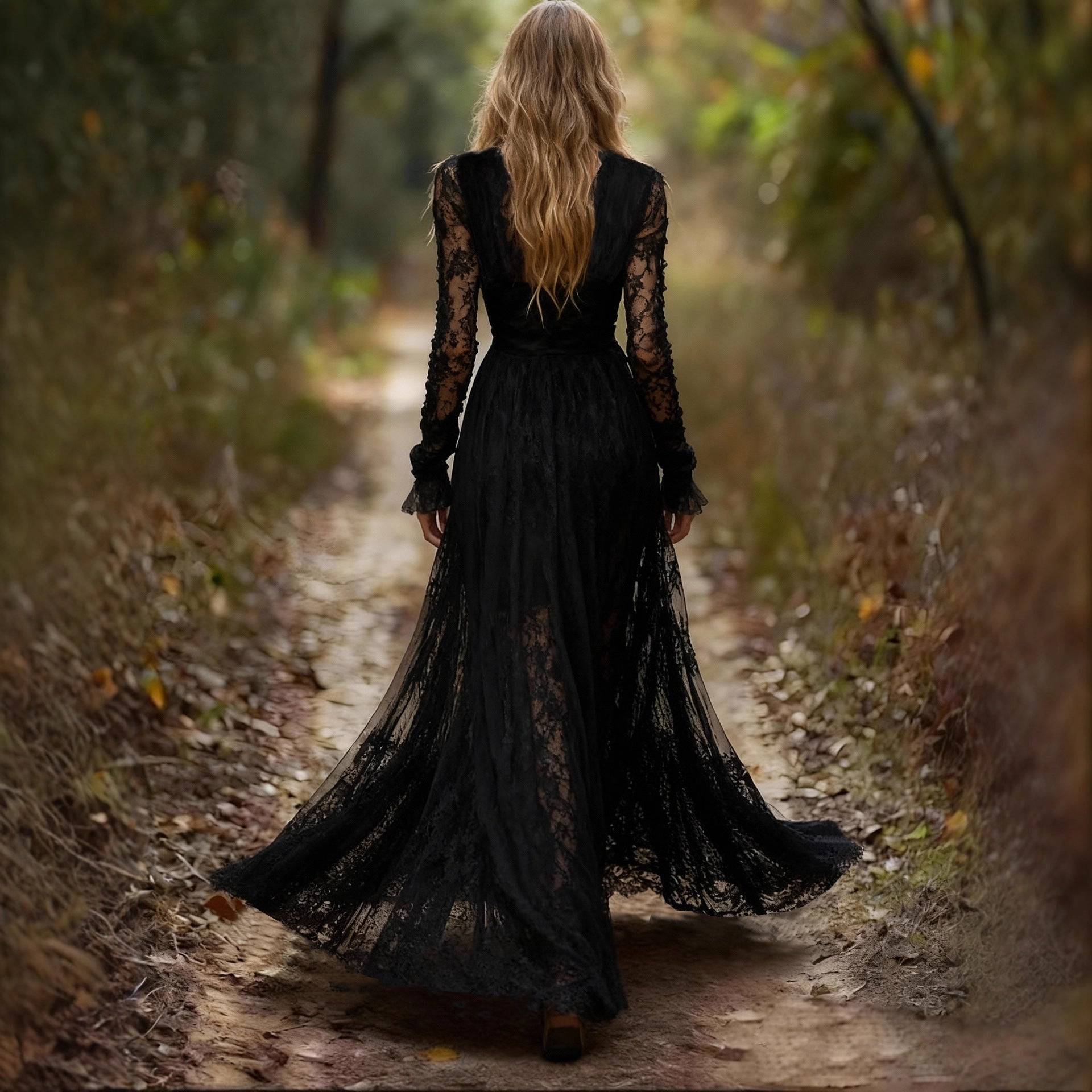 Stylish Long-sleeve V-neck Patchwork Maxi Dress