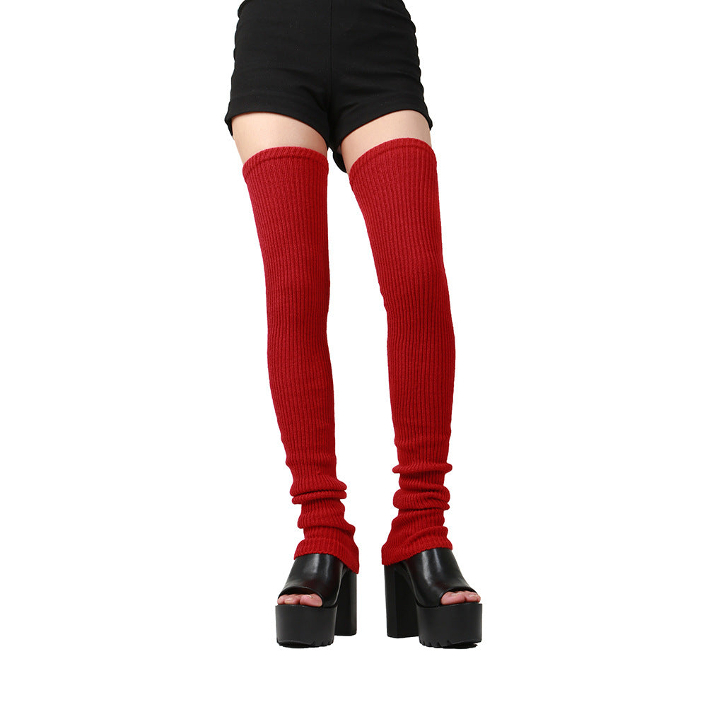 Thigh High Sock Thick Stripes Vertical Stripes Solid Color Hair Stockings
