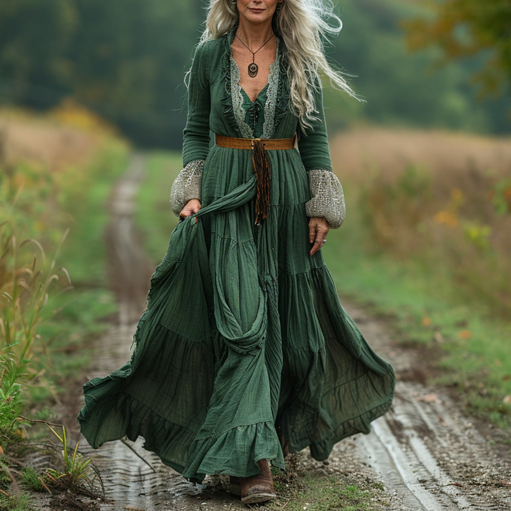 3D-printed Niche Womens Long-sleeve V-neck Dress