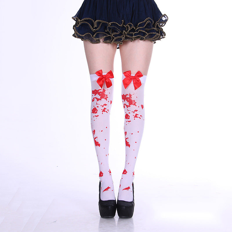 Fashion Halloween Candy Color Bowknot Stockings Costume Props