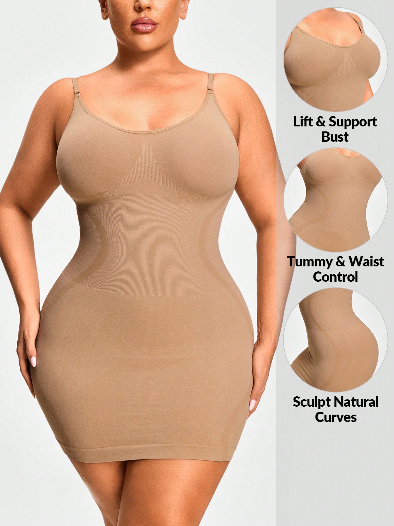 Women's Firm Control Shapewear Slip Dress - Bust Support & Waist Curve Contour