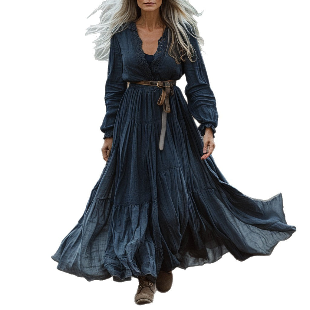 3D-printed Niche Womens Long-sleeve V-neck Dress