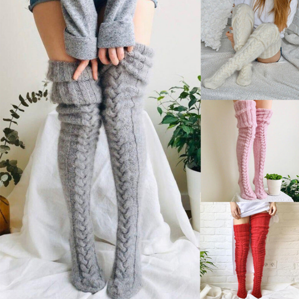 Women's Solid Color Over-the-knee Wool Foot Warmer Stockings