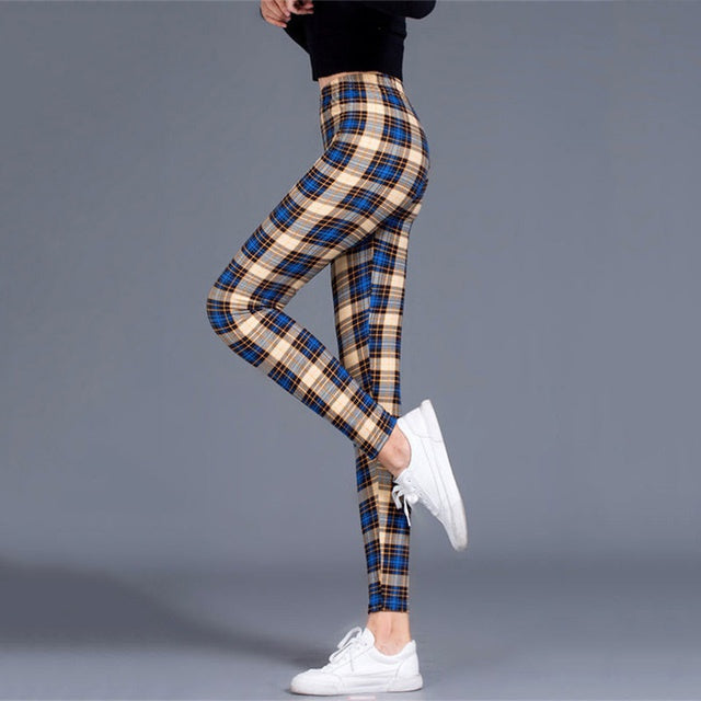 Plaid Leggings Women Sexy Pants Push Up Leggings Fashion F