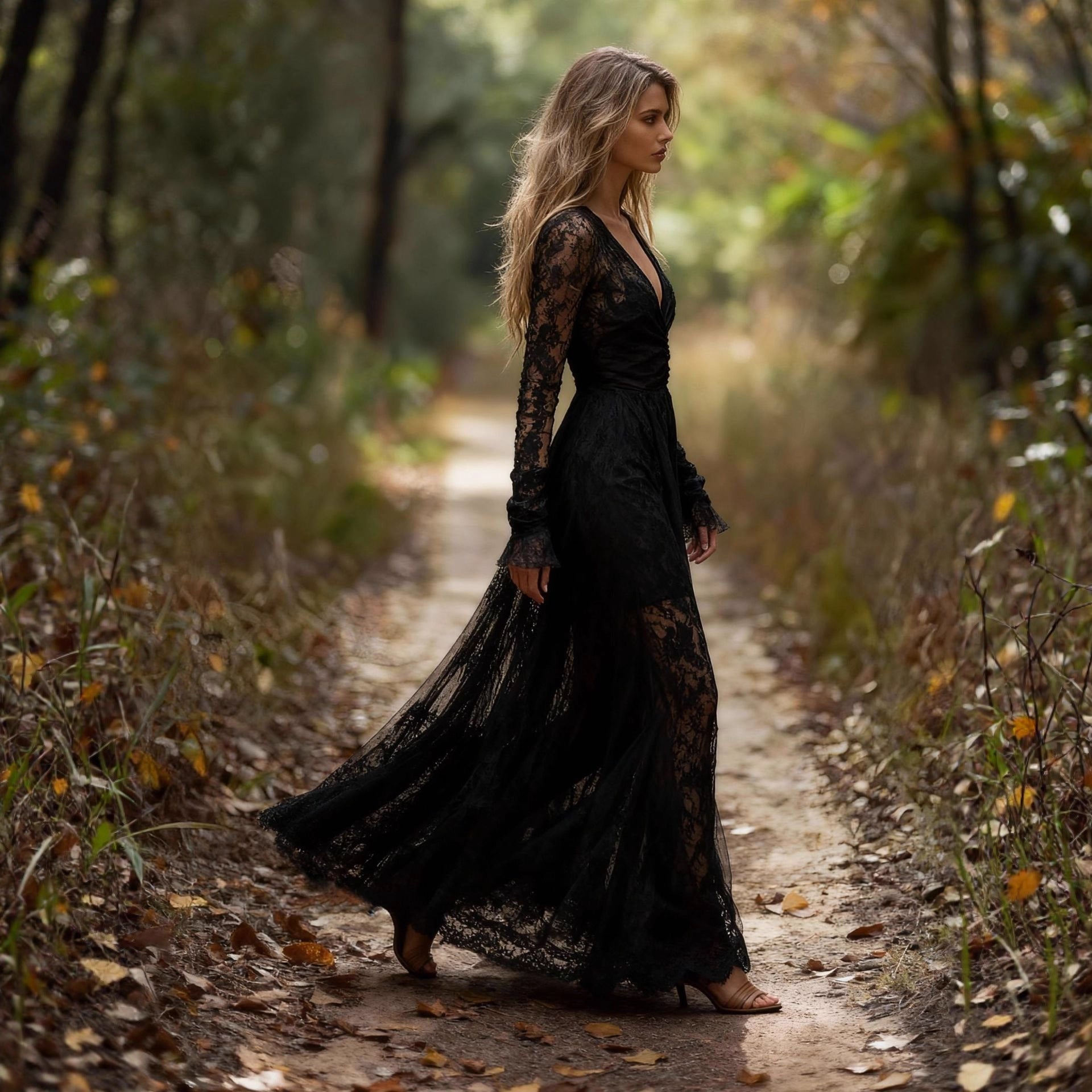 Stylish Long-sleeve V-neck Patchwork Maxi Dress