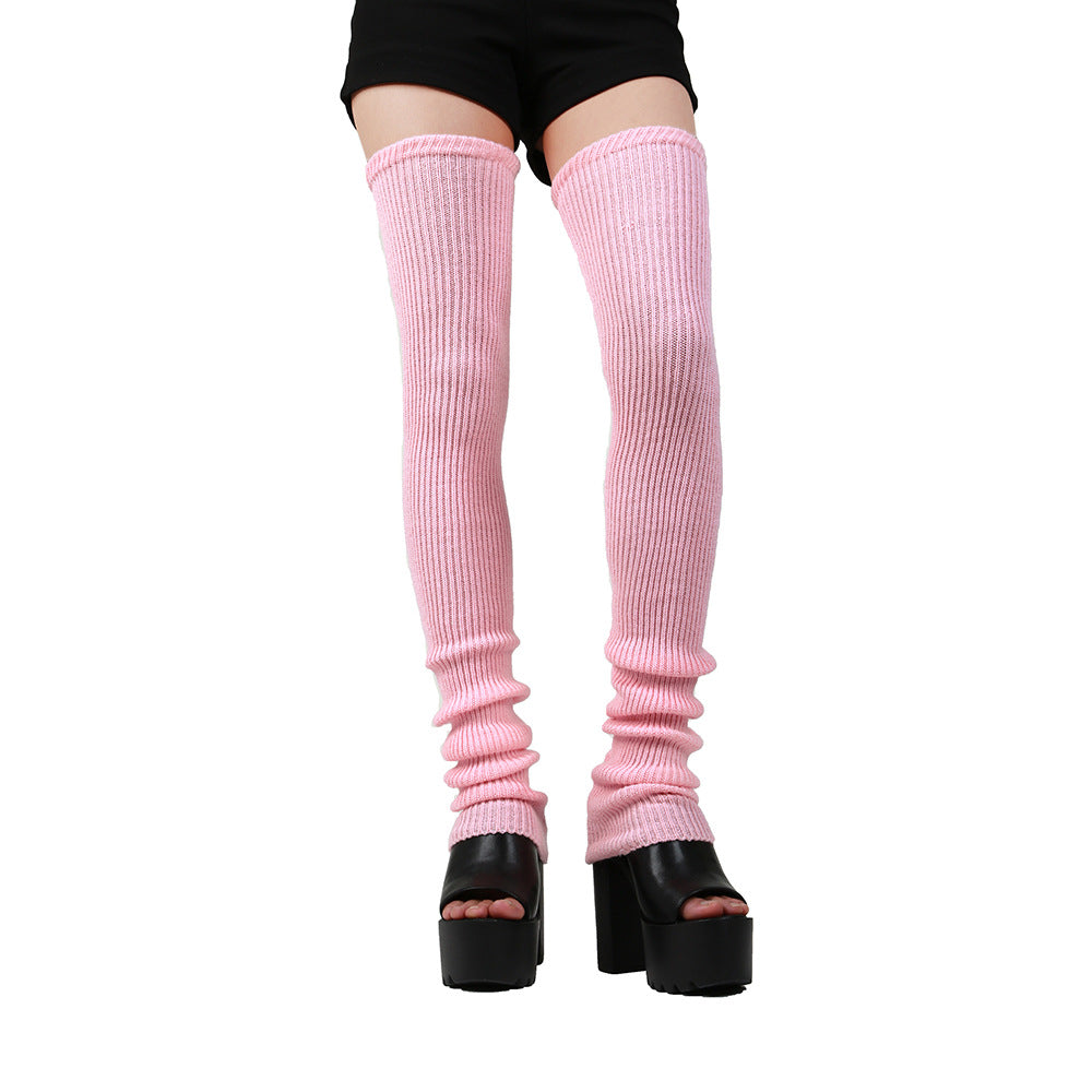 Thigh High Sock Thick Stripes Vertical Stripes Solid Color Hair Stockings