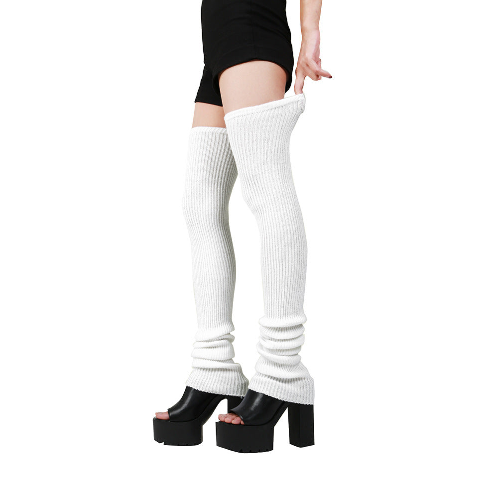 Thigh High Sock Thick Stripes Vertical Stripes Solid Color Hair Stockings