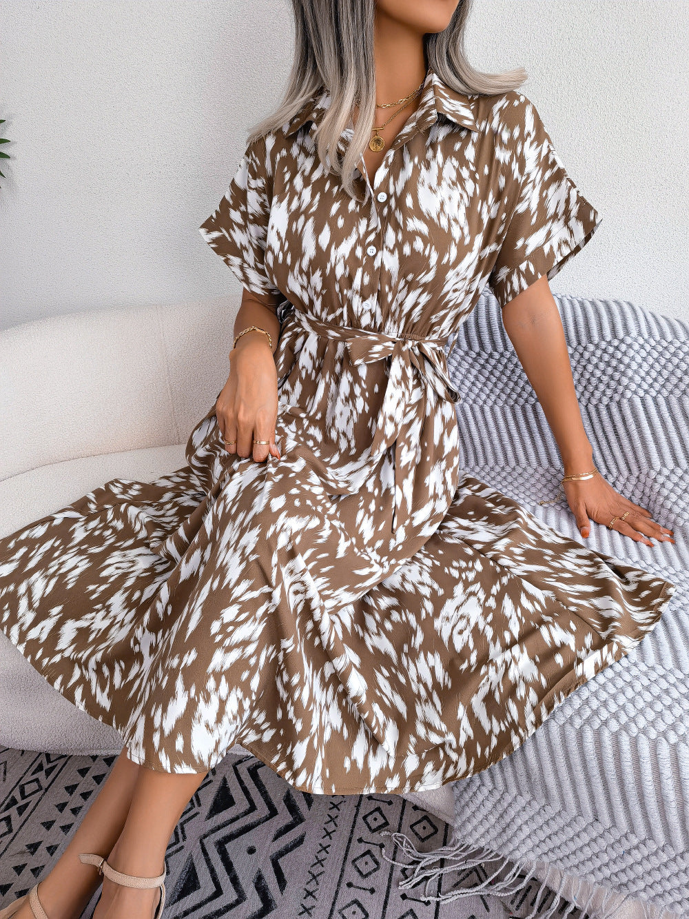 V-neck Bohemian Long Short-sleeve Dress