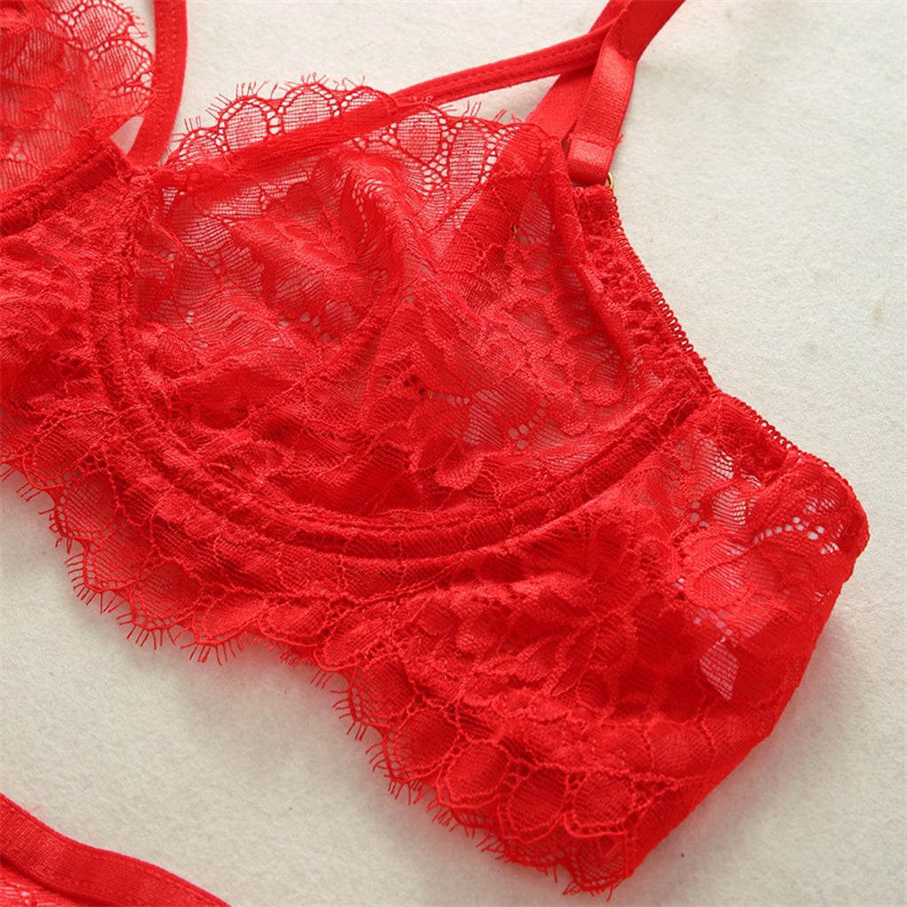 Lace Three-point Sexy Lingerie Maid See-through Suspenders