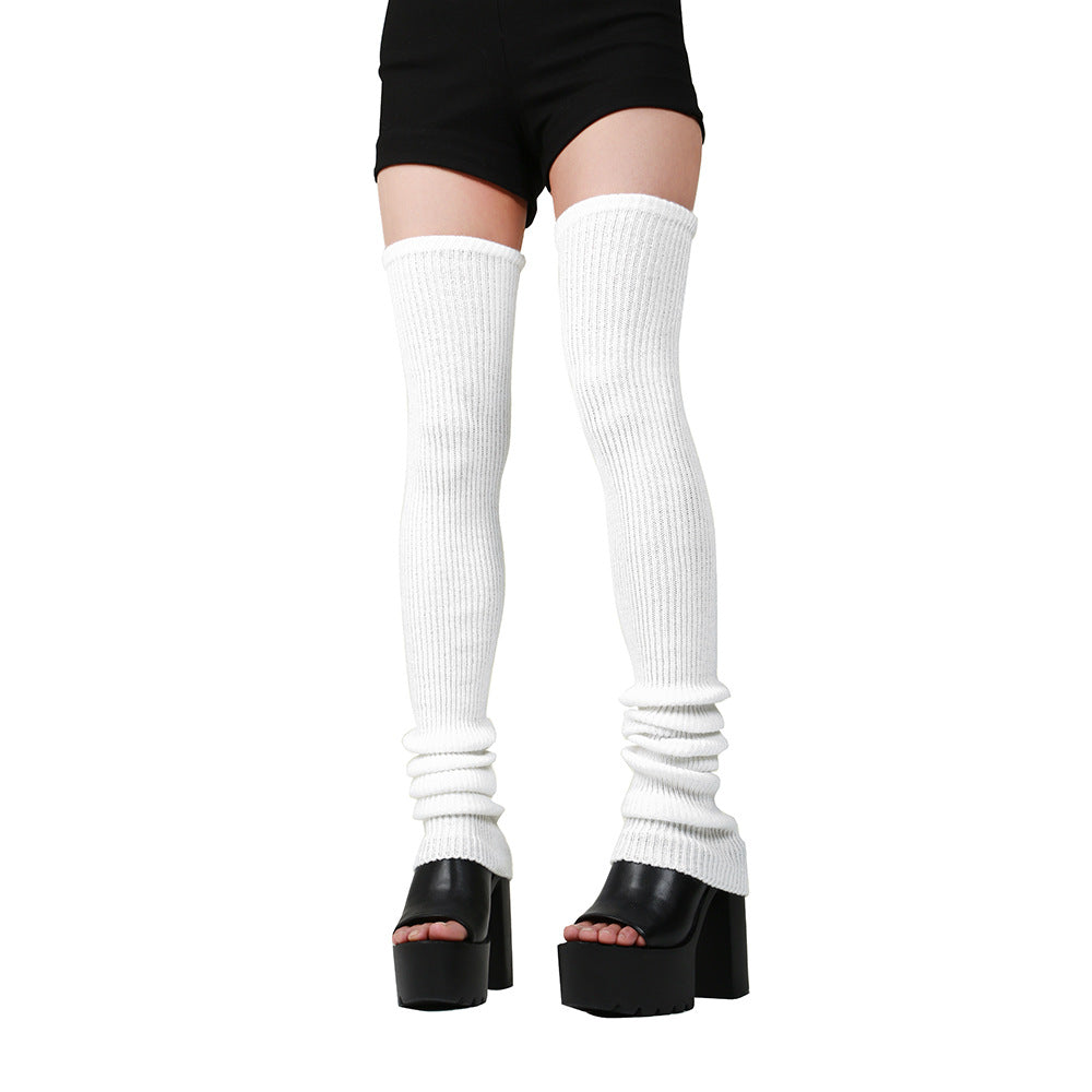 Thigh High Sock Thick Stripes Vertical Stripes Solid Color Hair Stockings