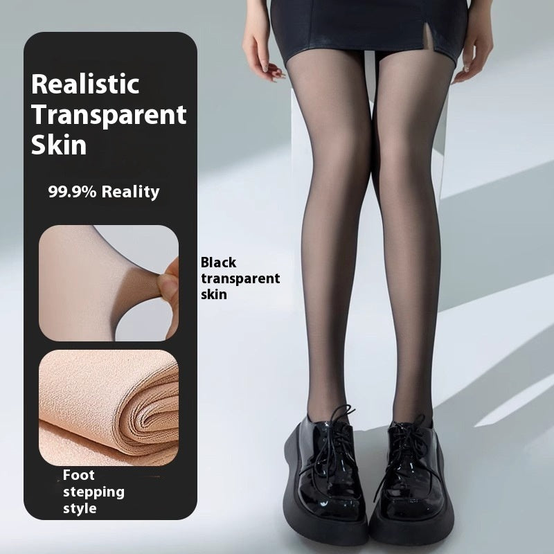 Transparent Tights Leggings Women's Black Stockings Thin Autumn And Winter Fleece-lined Thick Pantyhose