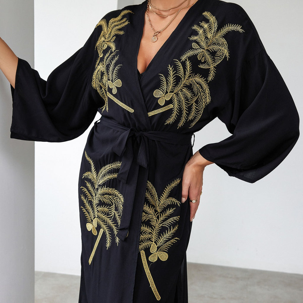 Womens Embroidered Beach Cover-Up Sun-Protective Cardigan Bikini