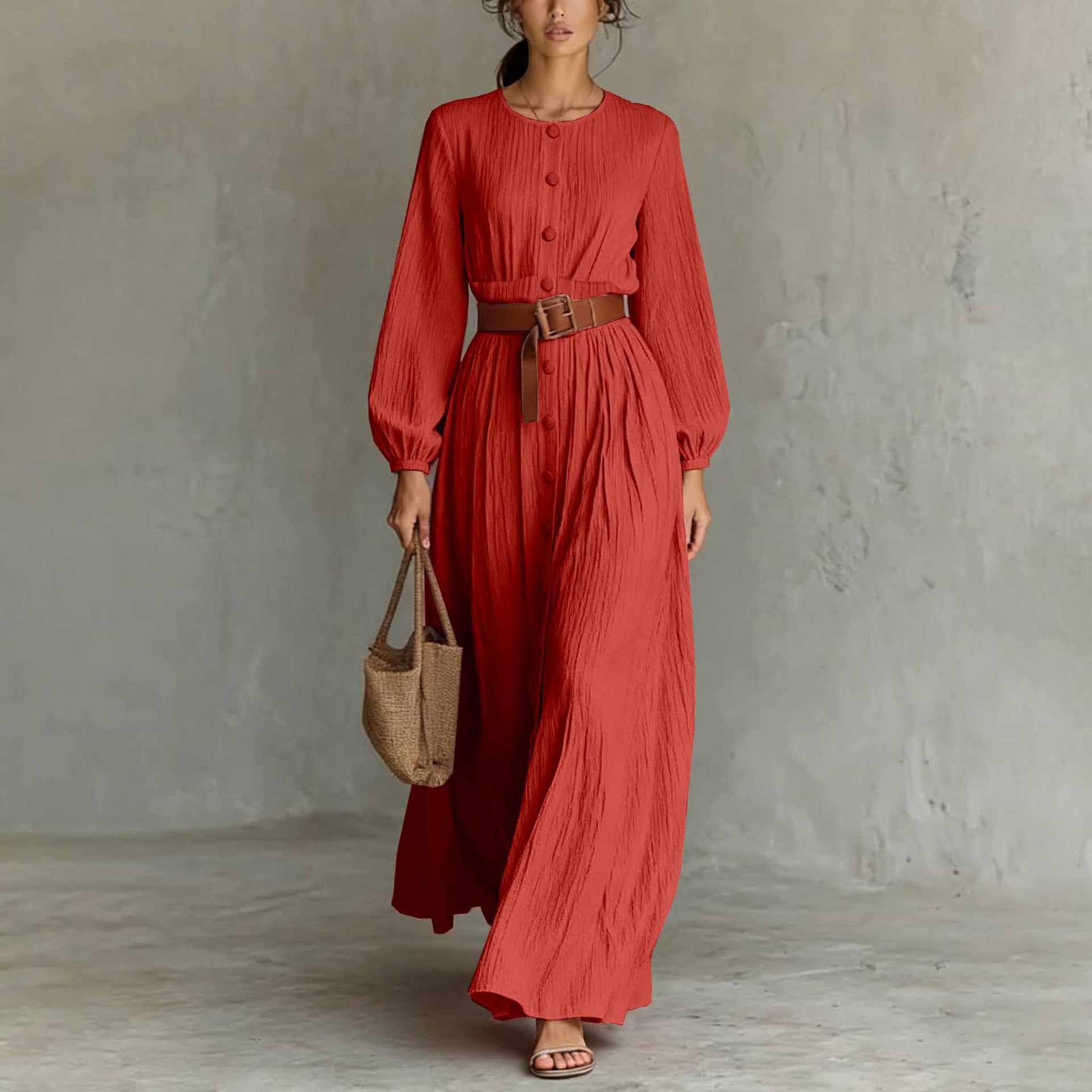 Elegant Long-sleeve Button-up Dressbestseller