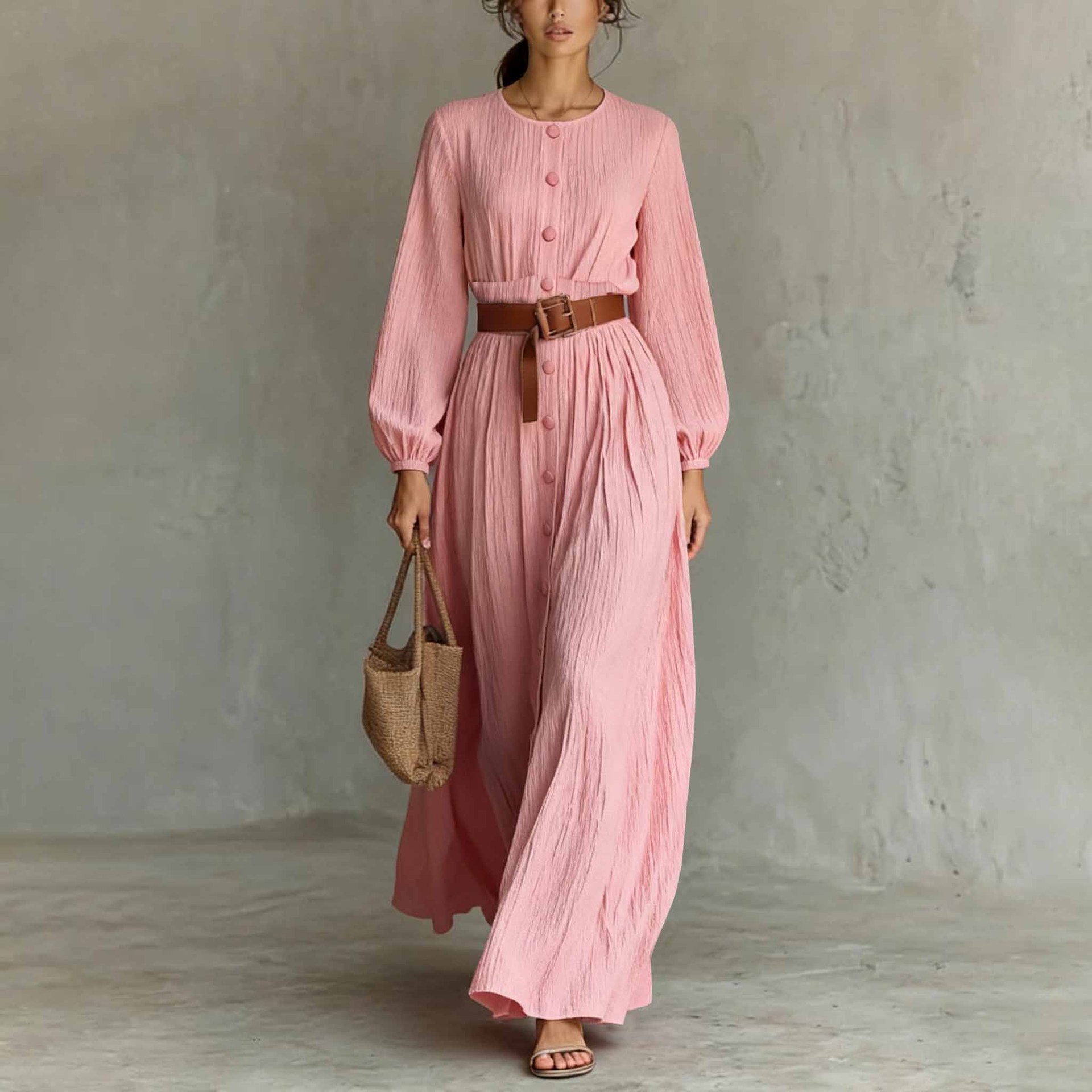 Elegant Long-sleeve Button-up Dressbestseller