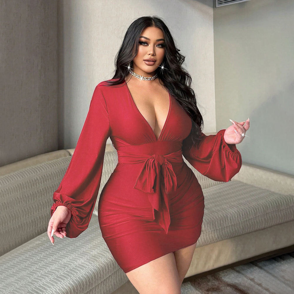 V-neck Summer High-waisted Sheath Cocktail Dress